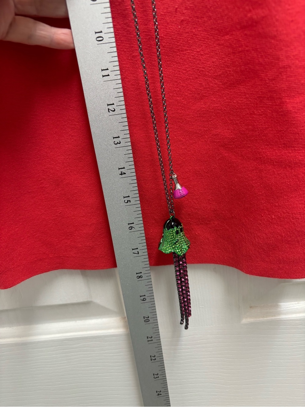 Green Bell Charm Necklace with Pink Accent - Picture 6 of 9